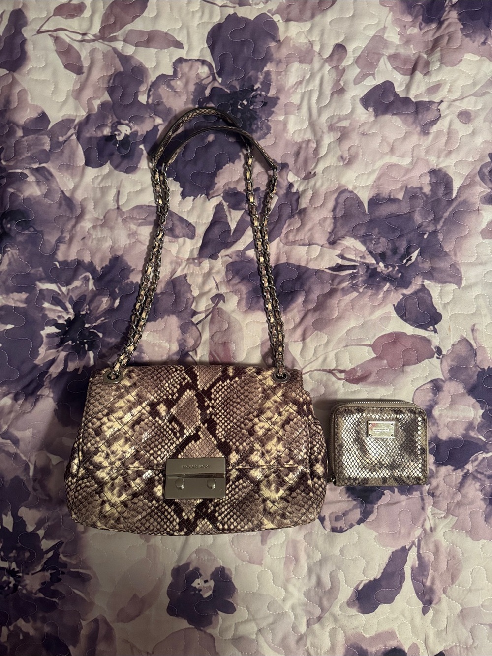 Michael Kors Purple Snake-Embossed Shoulder Bag with Coin Pouch